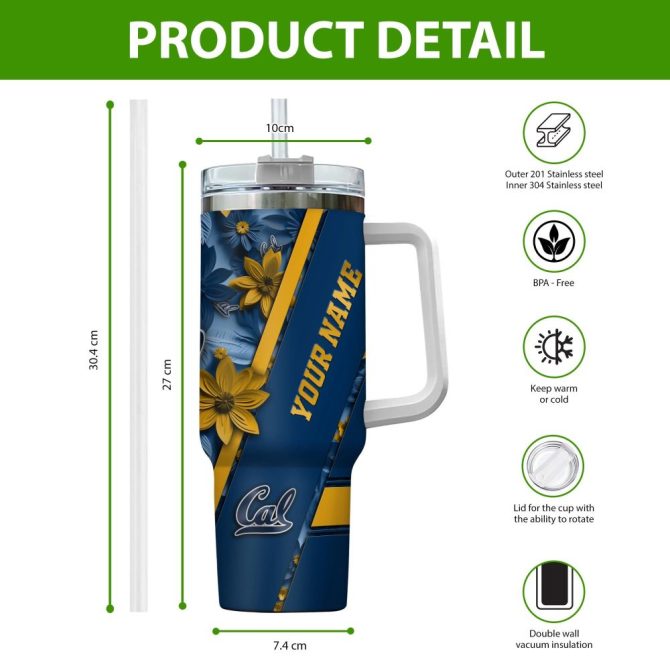 California Golden Bears Ncaa Custom Stanley Quencher 40Oz Stainless Steel Tumbler With Handle - Image 2