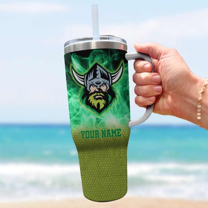 Canberra Raiders Nrl Flame Effect Custom Stanley Quencher 40Oz Stainless Steel Tumbler With Handle - Image 2