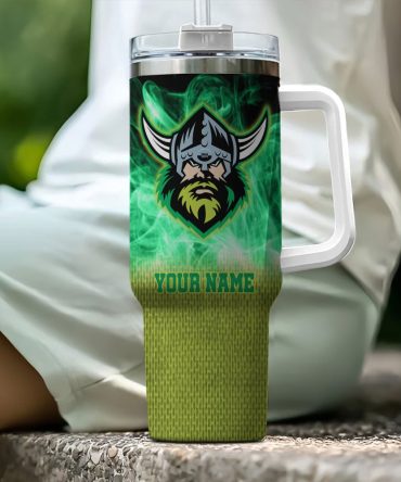 Canberra Raiders Nrl Flame Effect Custom Stanley Quencher 40Oz Stainless Steel Tumbler With Handle
