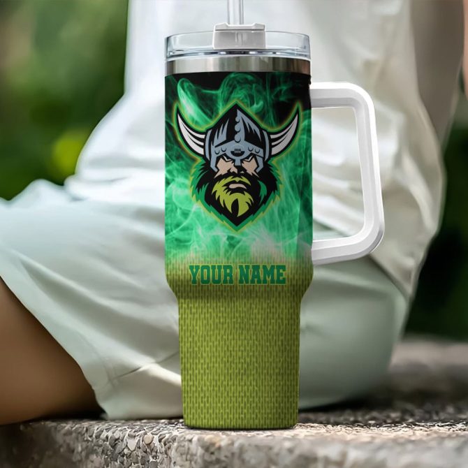 Canberra Raiders Nrl Flame Effect Custom Stanley Quencher 40Oz Stainless Steel Tumbler With Handle