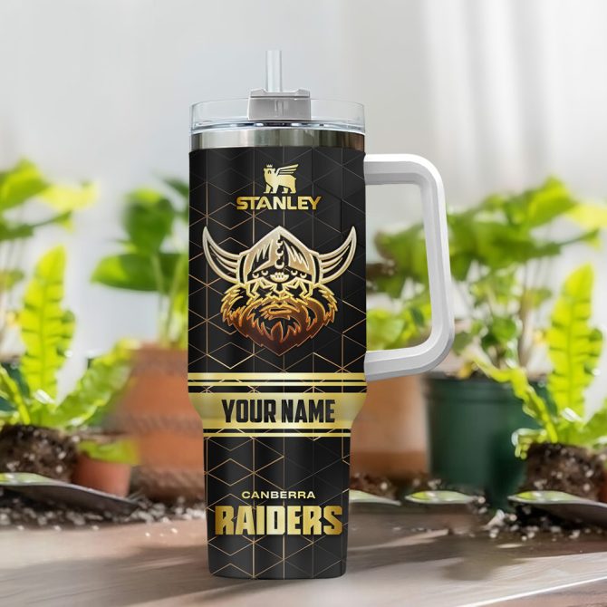 Canberra Raiders Nrl Golden Logo Custom Stanley Quencher 40Oz Stainless Steel Tumbler With Handle - Image 2