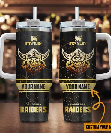 Canberra Raiders Nrl Golden Logo Custom Stanley Quencher 40Oz Stainless Steel Tumbler With Handle