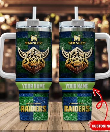 Canberra Raiders Nrl Golden Logo Stained Glass Effect Custom Stanley Quencher 40Oz Stainless Steel Tumbler With Handle