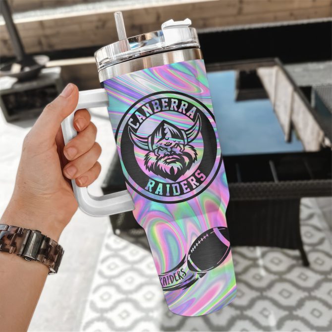 Canberra Raiders Nrl Hologram Effect Custom Stanley Quencher 40Oz Stainless Steel Tumbler With Handle - Image 3