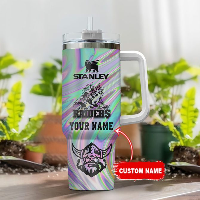 Canberra Raiders Nrl Hologram Effect Custom Stanley Quencher 40Oz Stainless Steel Tumbler With Handle - Image 2
