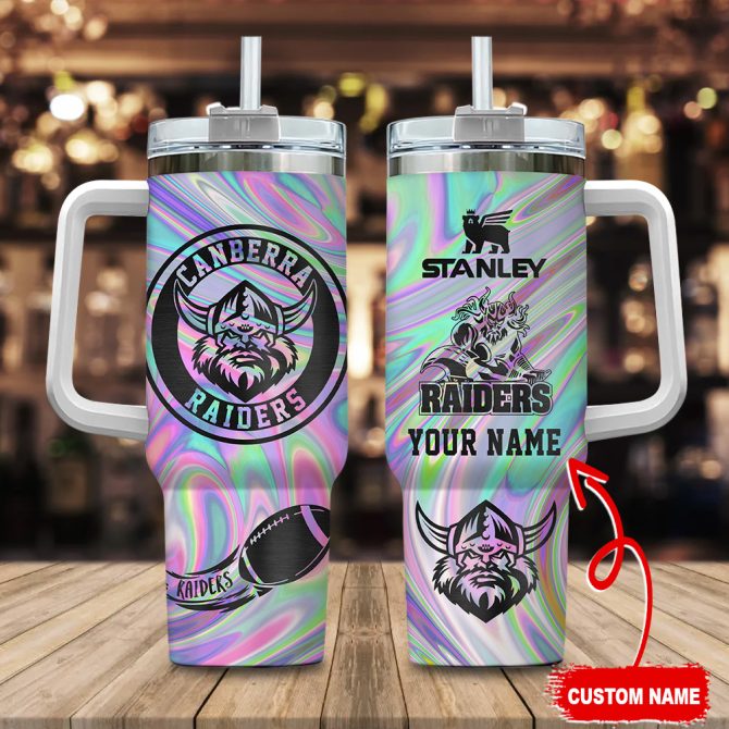 Canberra Raiders Nrl Hologram Effect Custom Stanley Quencher 40Oz Stainless Steel Tumbler With Handle