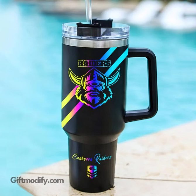 Canberra Raiders Nrl Hologram Logo Custom Stanley Quencher 40Oz Stainless Steel Tumbler With Handle - Image 2