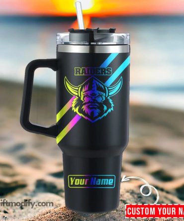 Canberra Raiders Nrl Hologram Logo Custom Stanley Quencher 40Oz Stainless Steel Tumbler With Handle