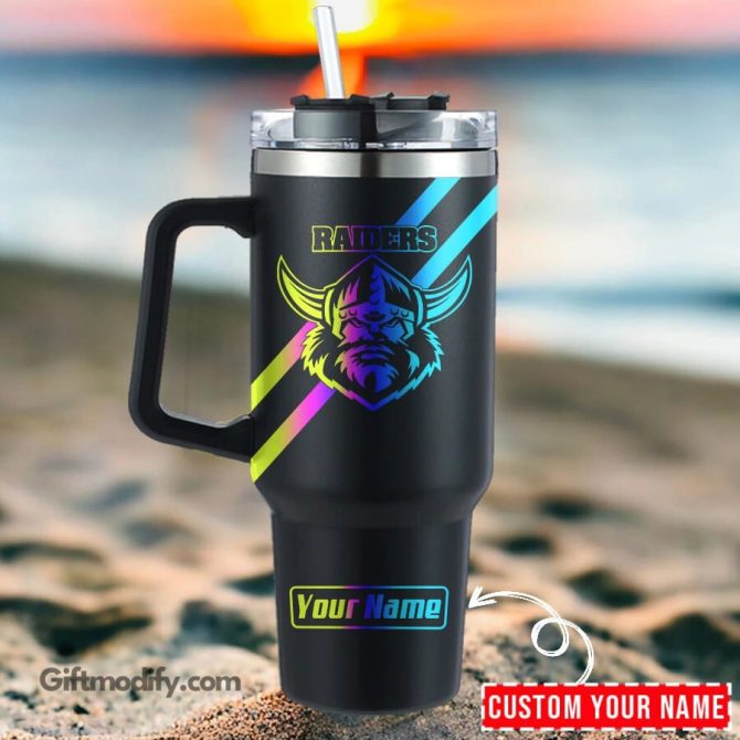 Canberra Raiders Nrl Hologram Logo Custom Stanley Quencher 40Oz Stainless Steel Tumbler With Handle