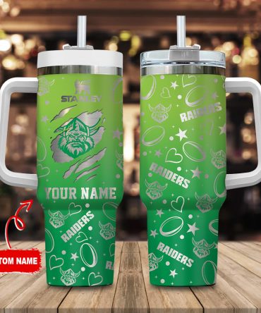 Canberra Raiders Nrl Silver Logo Custom Stanley Quencher 40Oz Stainless Steel Tumbler With Handle