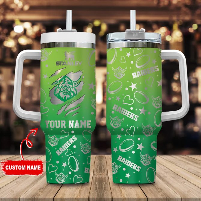 Canberra Raiders Nrl Silver Logo Custom Stanley Quencher 40Oz Stainless Steel Tumbler With Handle