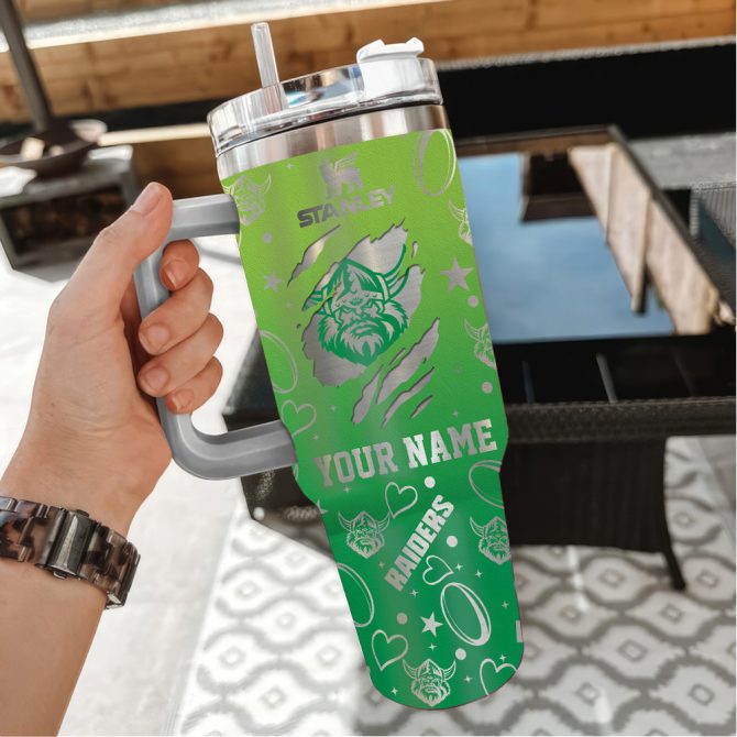 Canberra Raiders Nrl Silver Logo Custom Stanley Quencher 40Oz Stainless Steel Tumbler With Handle - Image 3