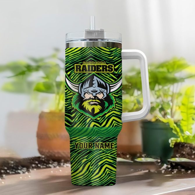 Canberra Raiders Nrl Zubaz Print Custom Stanley Quencher 40Oz Stainless Steel Tumbler With Handle - Image 2