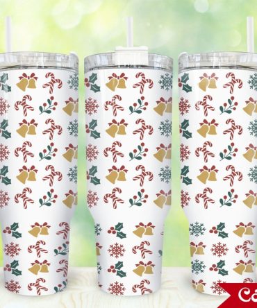 Candy Cane Bells Custom Stanley Quencher 40Oz Stainless Steel Tumbler With Handle