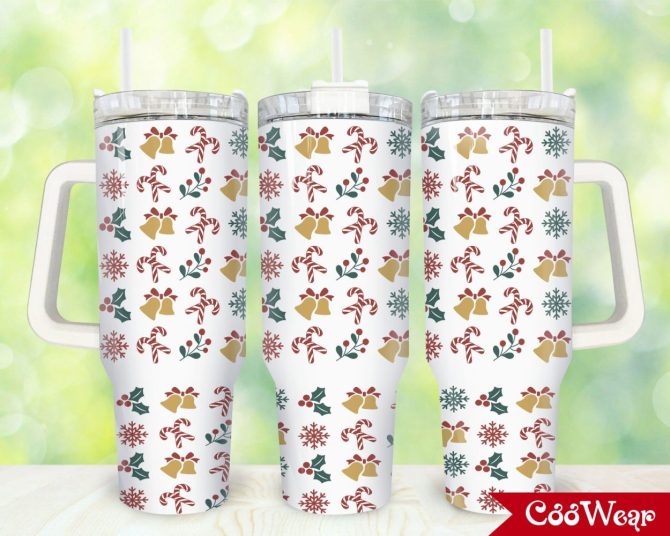 Candy Cane Bells Custom Stanley Quencher 40Oz Stainless Steel Tumbler With Handle