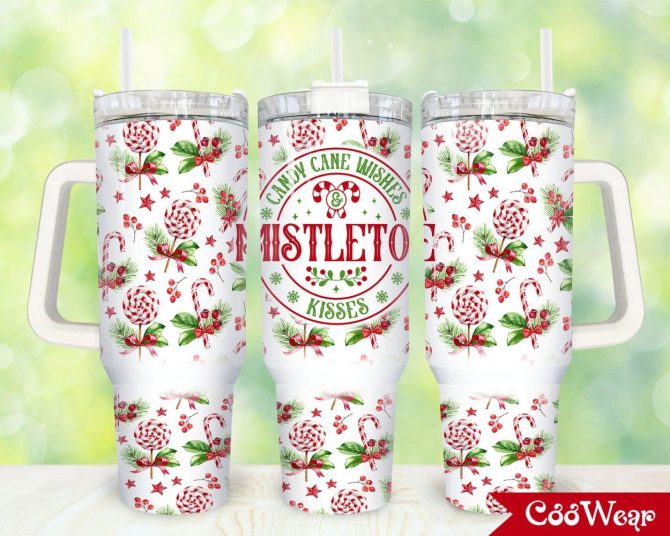 Candy Cane Wishes Custom Stanley Quencher 40Oz Stainless Steel Tumbler With Handle