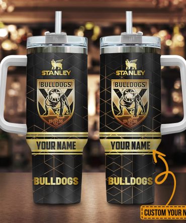 Canterbury-Bankstown Bulldogs Nrl Golden Logo Custom Stanley Quencher 40Oz Stainless Steel Tumbler With Handle