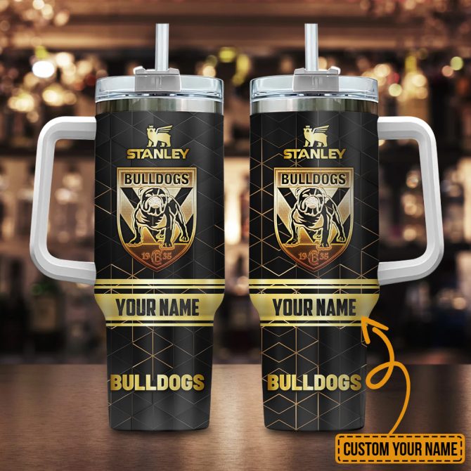 Canterbury-Bankstown Bulldogs Nrl Golden Logo Custom Stanley Quencher 40Oz Stainless Steel Tumbler With Handle