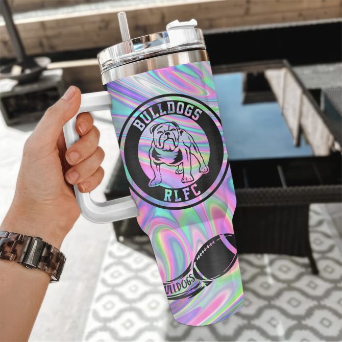 Canterbury-Bankstown Bulldogs Nrl Hologram Effect Custom Stanley Quencher 40Oz Stainless Steel Tumbler With Handle - Image 3