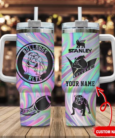 Canterbury-Bankstown Bulldogs Nrl Hologram Effect Custom Stanley Quencher 40Oz Stainless Steel Tumbler With Handle
