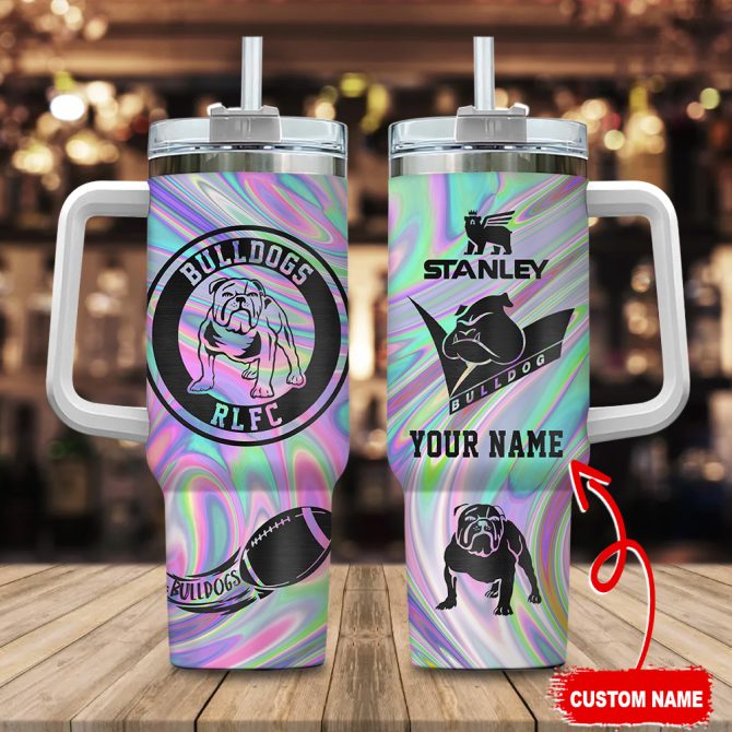 Canterbury-Bankstown Bulldogs Nrl Hologram Effect Custom Stanley Quencher 40Oz Stainless Steel Tumbler With Handle