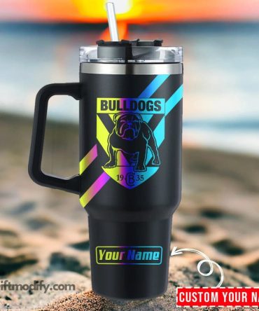 Canterbury-Bankstown Bulldogs Nrl Hologram Logo Custom Stanley Quencher 40Oz Stainless Steel Tumbler With Handle