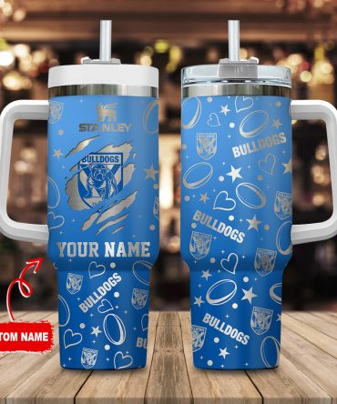 Canterbury-Bankstown Bulldogs Nrl Silver Logo Custom Stanley Quencher 40Oz Stainless Steel Tumbler With Handle