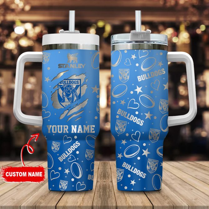 Canterbury-Bankstown Bulldogs Nrl Silver Logo Custom Stanley Quencher 40Oz Stainless Steel Tumbler With Handle