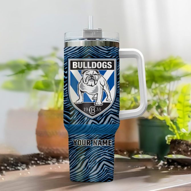 Canterbury-Bankstown Bulldogs Nrl Zubaz Print Custom Stanley Quencher 40Oz Stainless Steel Tumbler With Handle - Image 2