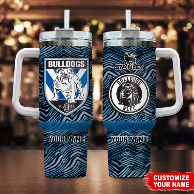 Canterbury-Bankstown Bulldogs Nrl Zubaz Print Custom Stanley Quencher 40Oz Stainless Steel Tumbler With Handle