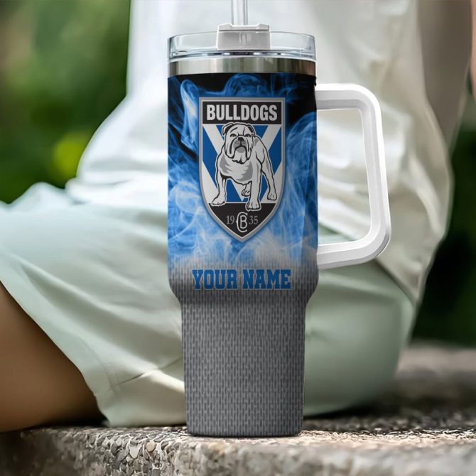 Canterbury Bulldogs Nrl Flame Effect Custom Stanley Quencher 40Oz Stainless Steel Tumbler With Handle