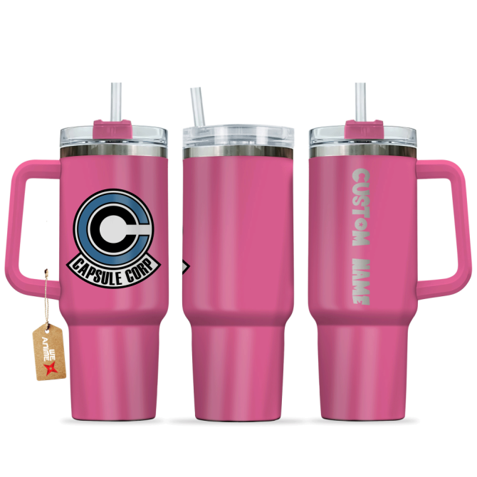Capsule Corp Logo Dragon Ball Anime Custom Stanley Quencher 40Oz Stainless Steel Tumbler With Handle