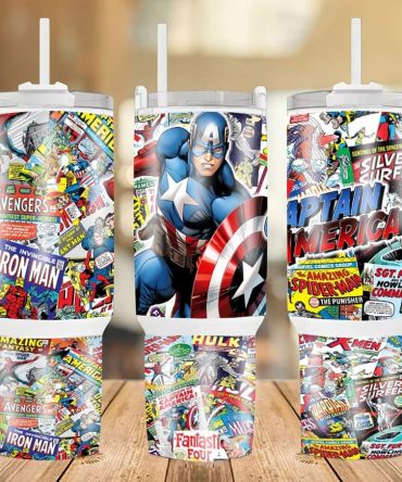 Captain America Marvel Comics Custom Stanley Quencher 40Oz Stainless Steel