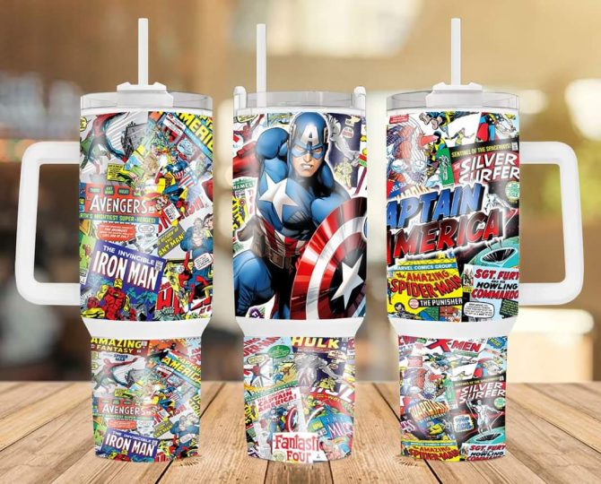 Captain America Marvel Comics Custom Stanley Quencher 40Oz Stainless Steel