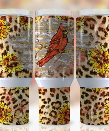 Cardinal Sunflower Custom Stanley Quencher 40Oz Stainless Steel Tumbler With Handle