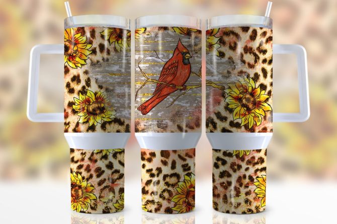 Cardinal Sunflower Custom Stanley Quencher 40Oz Stainless Steel Tumbler With Handle
