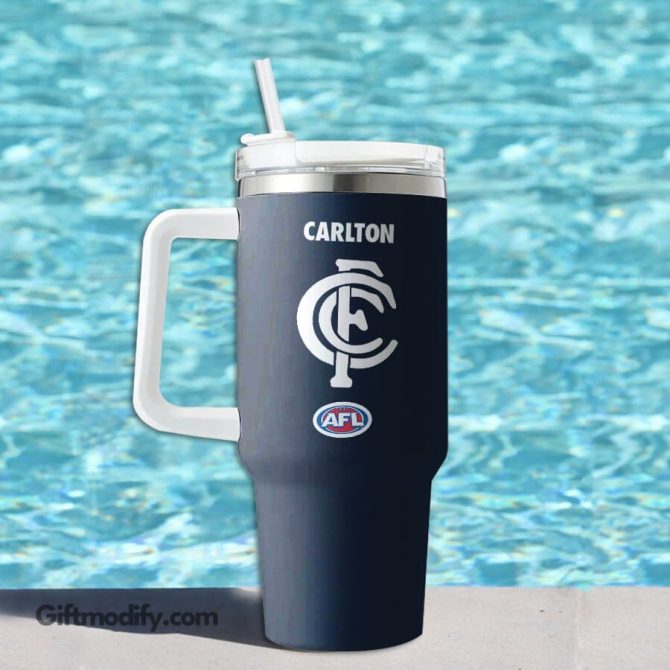 Carlton Blues Afl Custom Stanley Quencher 40Oz Stainless Steel Tumbler With Handle - Image 3