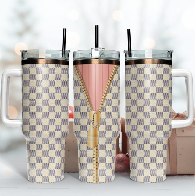 Caro Zipped Pattern Custom Stanley Quencher 40Oz Stainless Steel Tumbler With Handle