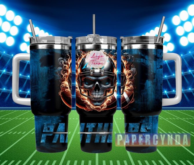 Carolina Panthers Custom Stanley Quencher 40Oz Stainless Steel Tumbler With Handle