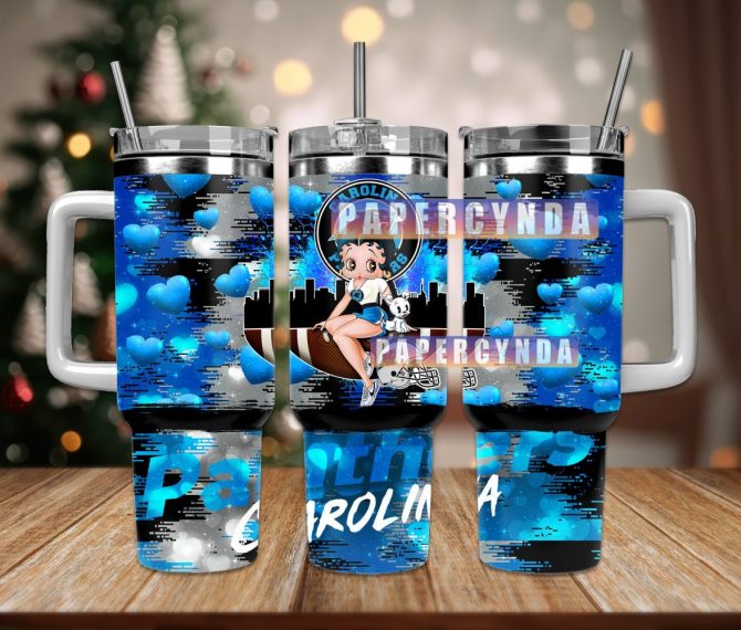 Carolina Panthers Custom Stanley Quencher 40Oz Stainless Steel Tumbler With Handle