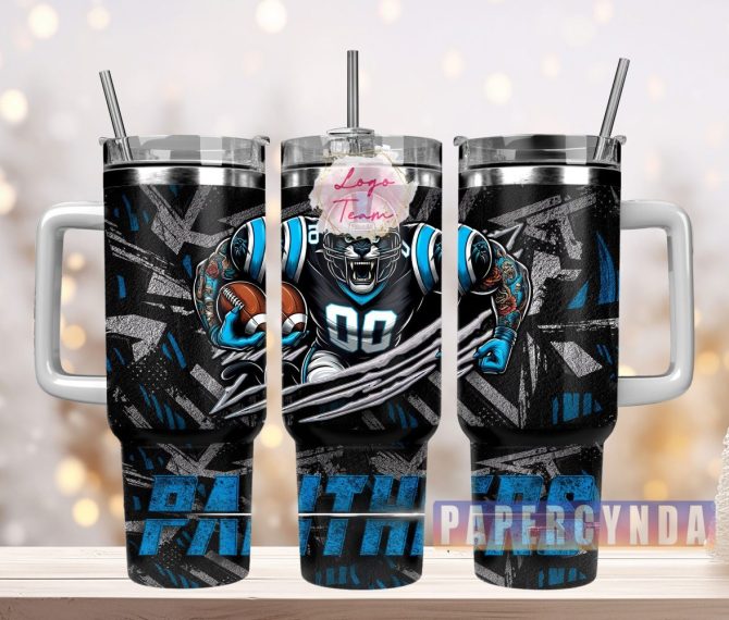 Carolina Panthers Custom Stanley Quencher 40Oz Stainless Steel Tumbler With Handle