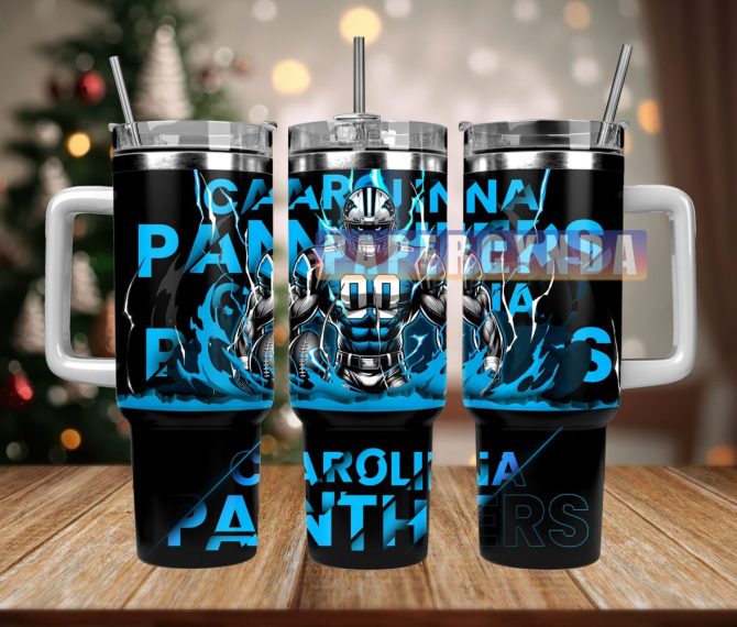 Carolina Panthers Custom Stanley Quencher 40Oz Stainless Steel Tumbler With Handle