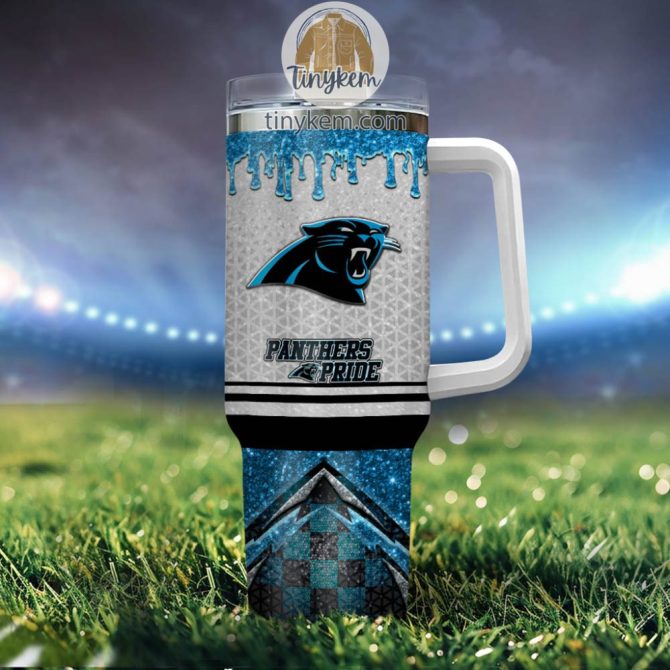 Carolina Panthers Glitter Nfl Custom Stanley Quencher 40Oz Stainless Steel Tumbler With Handle - Image 4