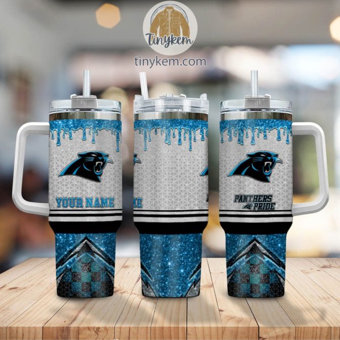 Carolina Panthers Glitter Nfl Custom Stanley Quencher 40Oz Stainless Steel Tumbler With Handle - Image 2