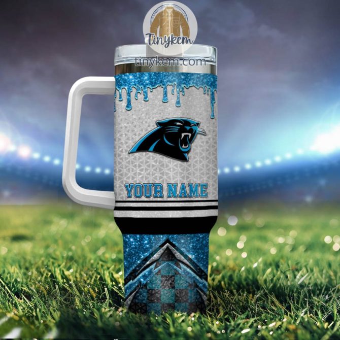 Carolina Panthers Glitter Nfl Custom Stanley Quencher 40Oz Stainless Steel Tumbler With Handle - Image 3