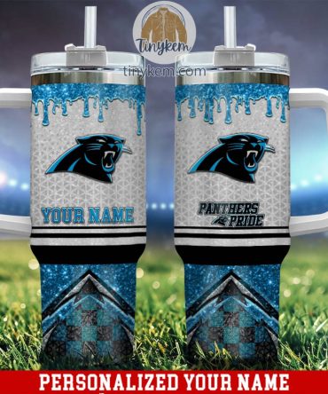 Carolina Panthers Glitter Nfl Custom Stanley Quencher 40Oz Stainless Steel Tumbler With Handle