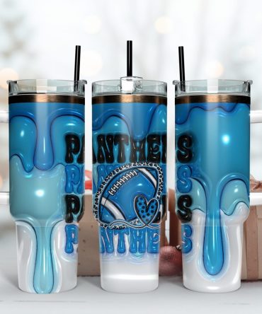 Carolina Panthers Nfl 3D Inflated Puff Effect Custom Stanley Quencher 40Oz Stainless Steel Tumbler With Handle