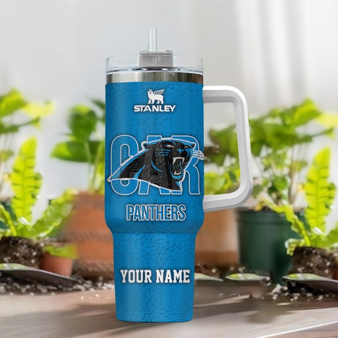 Carolina Panthers Nfl 3D Logo Custom Stanley Quencher 40Oz Stainless Steel Tumbler With Handle - Image 2