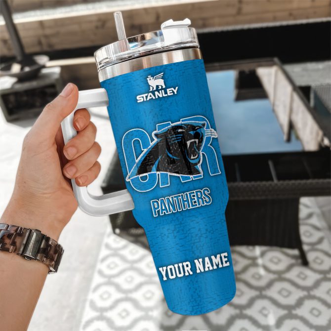 Carolina Panthers Nfl 3D Logo Custom Stanley Quencher 40Oz Stainless Steel Tumbler With Handle - Image 3