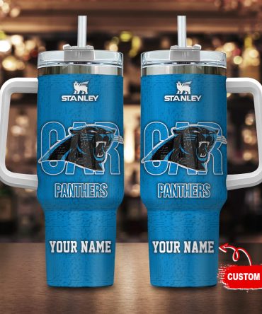 Carolina Panthers Nfl 3D Logo Custom Stanley Quencher 40Oz Stainless Steel Tumbler With Handle